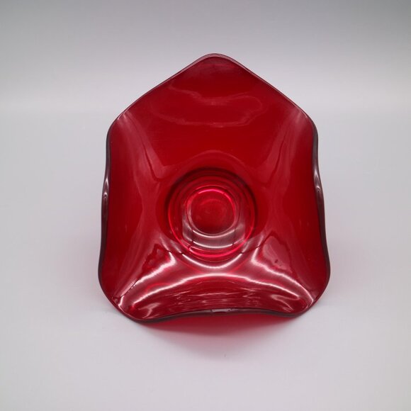 Vintage Mid Century Modern Viking Epic Ruby Red Art Glass Bowl With Rolled Edges - Picture 4 of 5